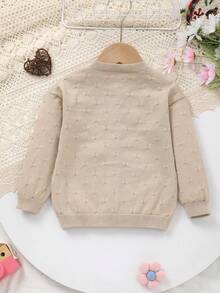 Baby Girl Knitted Round Neck Perforated Solid Color Cardigan - Khaki - View 6