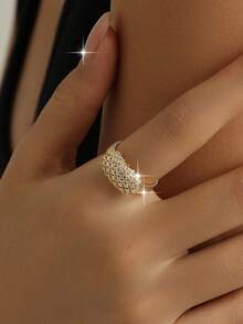 jealous young 1pc Elegant Geometric Full Cubic Zirconia Engagement Rings For Women Girl Luxury Party Wedding Gift - Gold - View 6
