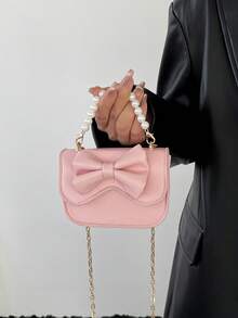 Túi đeo chéo nữ mới về, kiểu dáng dễ thương với nơ, ví đựng thẻ mini đa năng, ví đựng tiền xu có dây xích và hộp đựng son môi. - Hồng - Xem 4