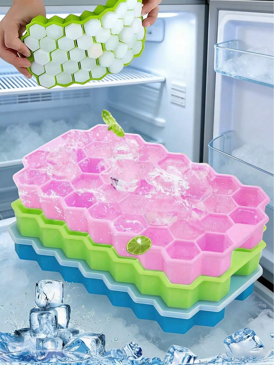 1/2/3pcs Ice Cube Trays, Easy Release & Flexible Molds, 37 Grids Ice Tray With Spill-Proof Removable Lid, Stackable Ice Cube Tray With Cover, Kitchen Accessories, Small Kitchen Tool