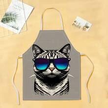 1pc Cool Cat Pattern Apron, Creative Funny Fashion Printed Apron, Home Cleaning Apron, Easy Clean Kitchen Cooking Apron, Creative Home Apron - Multicolor - View 16