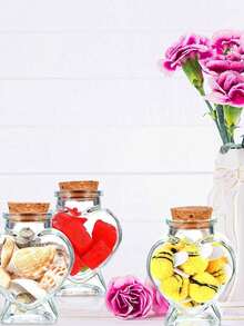 1/2 pièces Bouteille en verre creux en forme de cœur avec bouchon en liège, vase/bouteille à vœux en forme de cœur transparent pour artisanat DIY, décoration de fête, de mariage, de Noël, cadeaux de vacances, fournitures scolaires - Multicolore - Voir 4