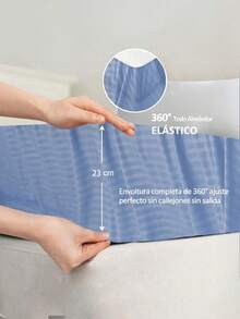 Set sábanas para cama Matrimonial Estilo Jacquard rayada 3000 Hilos, Tela fresca, Suave, Ligera y Ajustable 4 piezas/(1 Forro,1 Sábana/ 2 Fundas) - Azul - Ver 7