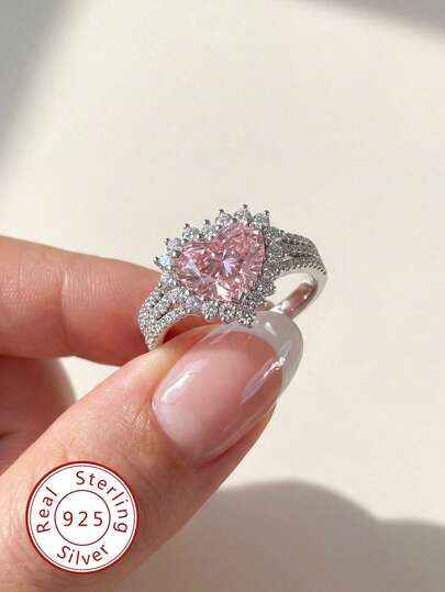 1 pieza Anillo con forma de corazón de triple línea elegante de plata de ley 925, joya romántica y delicada para mujer, adecuado para fiesta, cita, uso diario, cumpleaños, Navidad