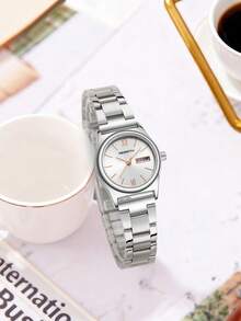 1pc Women's Stainless Steel Strap Casual Versatile Day Date Display Wrist Watch, Suitable For Daily Wear - one-size - View 2