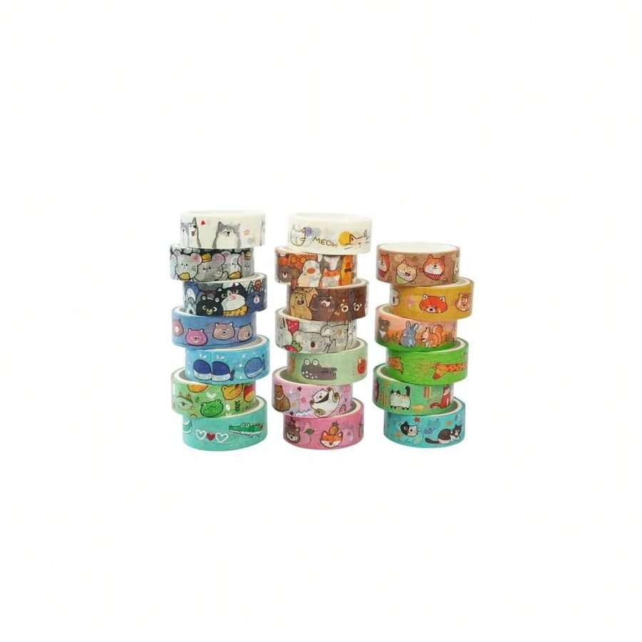 Rolls Cute Animals Washi Tape Set, Gold Silver Foil Cartoon Pets Decorative Tape For Bullet Journal, Planner, DIY Arts Crafts, ScrapbooFKing, Holiday Decoration - 多色 - 查看 1