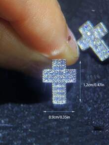 CVNANA 一对精美立方氧化锆十字耳钉，男女皆宜，男士饰品，男士礼物，女士耳环，周年纪念日/生日/情人节/母亲节/父亲节的精美礼物 - 十字架 - 查看 2
