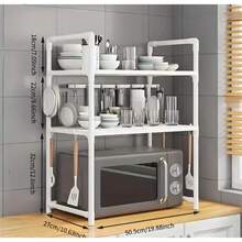 Kitchen Microwave Oven Rack, Oven Bread Maker Organizer Rack, Adjustable Shelf With Hooks, Space-Saving Storage Rack For Countertop/Wall, Multi-Functional Organizer, Kitchen Organization, Wall-Mounted Shelves, Stylish Storage, Easy Assembly, Small Kitchen - A - View 14