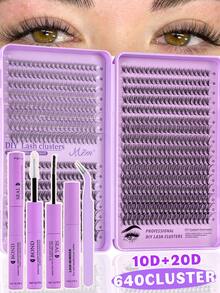 640pcs Eyelash Extension Kit, Includes C Curl Lashes, Eyelash Glue, Tweezers, Brush, Lash Tools, 8-16mm Mixed Length Lash Clusters, For Cosplay, Anime, And Daily Makeup - Black - View 12