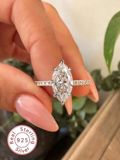 1 pieza Anillo de ojo de caballo de alta calidad con circonita cúbica de 2 ct, plata de ley 925, elegante y lindo anillo de compromiso para mujer, regalo de joyería exquisito, regalo de cumpleaños