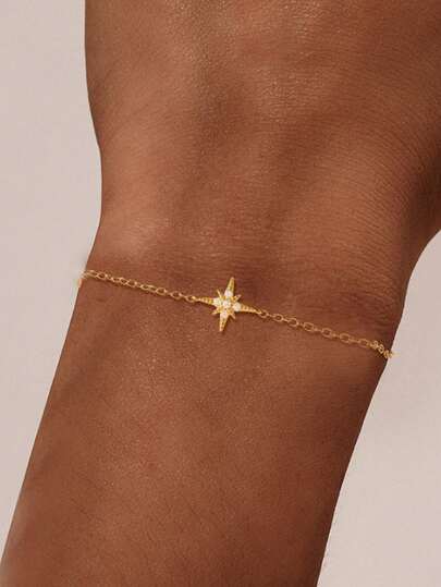  1件S925纯银极简八角星设计手链，闪亮优雅的时尚配饰，适合派对装扮，精致珠宝礼品