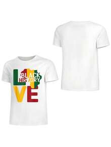 Plus-Size Men's T-Shirt, Featuring A Black History Month African Love Symbol And Pan-African Flag Creative  Print. Men's Casual Street Style Short-Sleeve Top, Available In Extra-Large Sizes. Statement T-Shirt, Suitable For Everyday Wear, Novelty Shirt, Printed T-Shirt, Breathable Material, Finely Crafted, Printed Shirt, Fashionable Apparel, For Urban Fashion Enthusiasts, Cultural Appreciation, Machine Washable - 黑色 - 查看 10