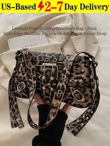 Fashion Contrasting Leopard Print Rivet Decoration Punk Underarm Foreskin Buckle Flip Shoulder Bag, Suitable For Shopping, Wallets, Shopping, Young Women, College Students, Newcomers, White-Collar Workers. They Are Very Suitable For Offices, Universities, Work, Business, Commuting, Outdoor Activities, Travel, And Outings, Fall Winter Fashionable Cheetah Print Purse For Women, New Fall Winter Tiger Print Bag For Women , Leopard Cheetah Print , Punk - 彩色 - 查看 8