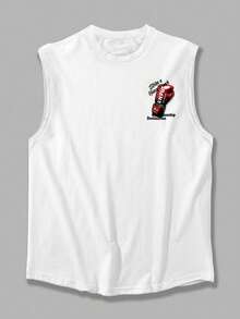 拳击爱好者必备！男士休闲宽松圆领拳击图案背心 - 白色 - 查看 7