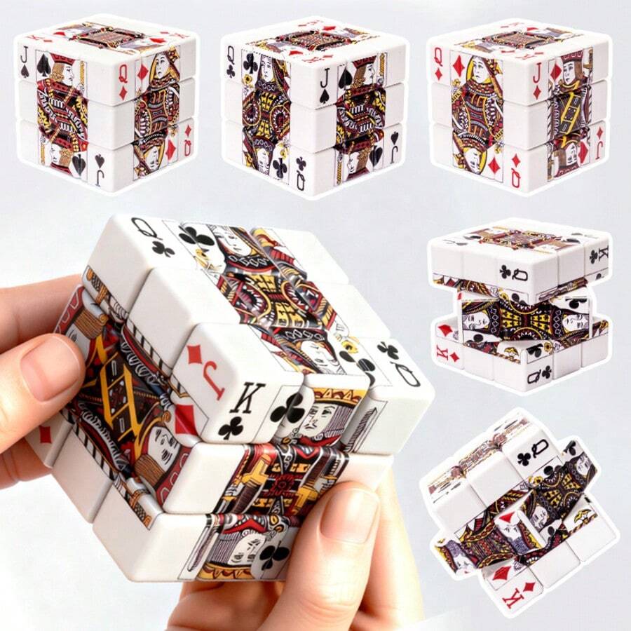 3x3扑克牌魔方益智玩具 – UV印刷速拧魔方，转动顺滑，益智解压神器，耐用ABS材质，成人益智玩具，减压礼物