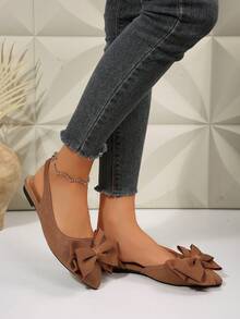 Giày lười màu cà phê, giày mũi nhọn xỏ chân có nơ trang trí, giày nữ casual khoét lỗ cho mùa xuân thu, giày moccasin thanh lịch, giày bệt công sở đơn giản, quà tặng Ngày của Mẹ - Cà phê nâu - Xem 4