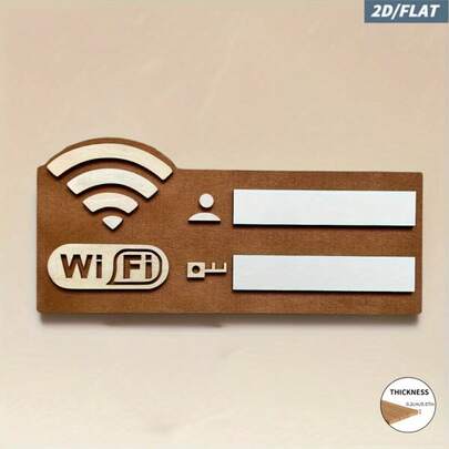 Señal de red WiFi retro 2D - Decoración de madera, sin necesidad de energía, placa con contraseña de router inalámbrico, señalización vintage antigua/marrón, adecuada para decoración del hogar, oficina, cafetería - Regalo de inauguración de la casa o Día de la Madre, recordatorio de contraseña, estilo minimalista