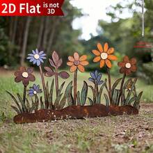 Valla de jardín de estilo campestre de 2D plana, de 1 pieza, de acrílico con diseño floral - Valla decorativa resistente al viento y al agua para el patio, el jardín y la parte superior de la valla, decoración floral, adecuada para 11 días festivos - flores - Ver 6