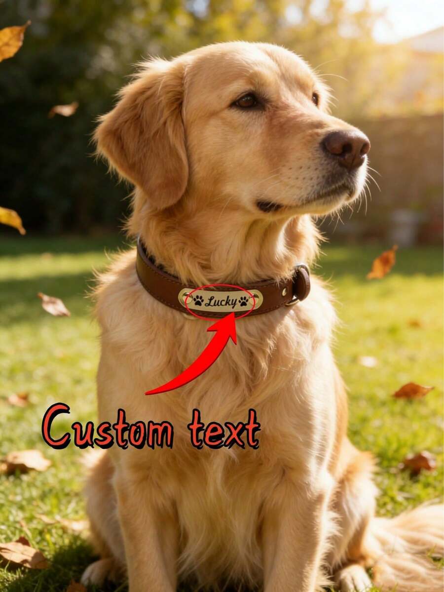 [Customized] Adjustable Faux Leather Pet Collar With Customizable Pet Name And Phone Number - Gift For Pets From Owners - Multicolor - View 1