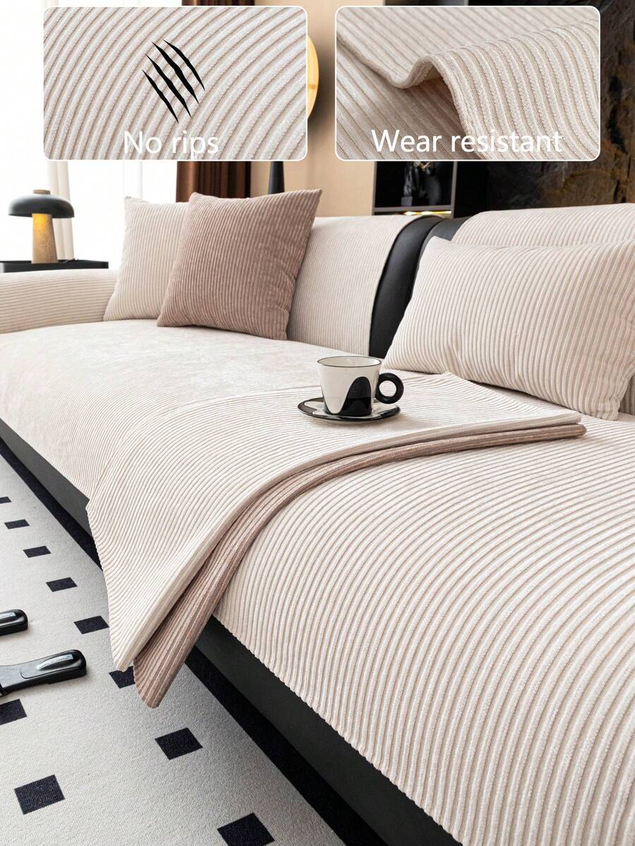 1件舒适雪尼尔沙发垫套，四季通用沙发座垫保护套，现代简约防滑沙发垫，防尘可水洗沙发套，白色清新柔软，不褪色，宠物友好，适用于L型沙发和1/2/3/4人沙发