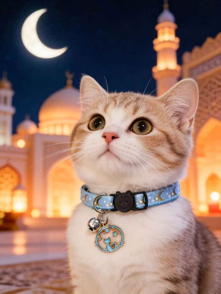 1 Piece Pet Moon And Star Print Collar Adjustable Neck Circumference Cat Collar Dog Collar Pet Accessories Pet Holiday Gift Ramadan Pet Supplies - Multicolor - View 20