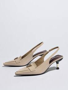 2026 New Metal Leopard Head Buckle Pointed Toe High Heel Pumps, Elastic Back Closed Toe Elegant Ladies Shoes - Apricot - View 5