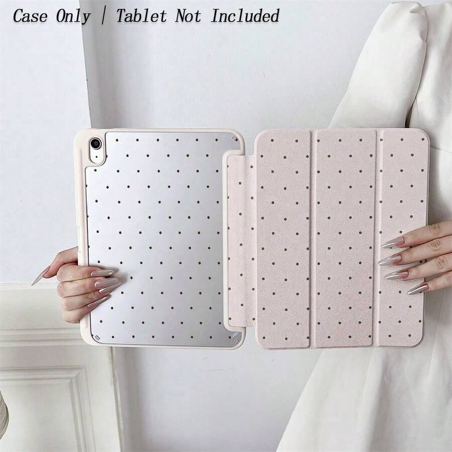 1pc Book-Style Pink & Gray Polka Dot Protective Case - Flip Cover Design With Multi-Angle Stand, Minimalist Polka Dot Pattern Protective Case With Pencil Slot, Compatible With 10.9/10.2/Air 5th Gen/Pro 11/10th Gen/9.7/Air 2/ (7th Gen)/ (8th Gen)/ Air 4/5/ Pro 11/ 10th Gen 10.9" 2022/ Air 13" (M3 2025) - 查看 1