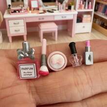 1 Set de Miniatura de Maquillaje para Casa de Muñecas que incluye Lápiz Labial, Perfume, Borla de Polvo, Esmalte de Uñas, Brochas de Maquillaje, Decoración de Juguete, Accesorios de Micro Escena, Adecuado para Decoración de Habitación, Decoración de Sala de Estar, Decoración de Escritorio, Decoración de Baño, Decoración del Hogar, Oficina, Dormitorio, Regalo Personalizado, Regalo Pequeño Delicado, Adecuado para Regalar a Familiares, Amigos, Novia en Días Festivos - A - Ver 1