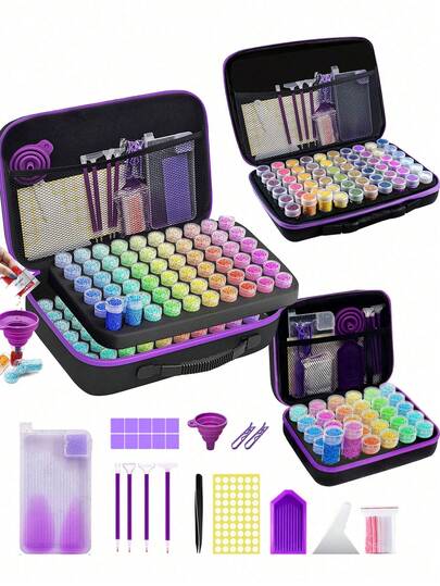 30/60/120格钻石画收纳盒，升级版画布整理盒，含配件，防震珠子及美术用品收纳盒，便携式珠宝收纳盒，含工具，多功能工艺缝纫用品套装，塑料材质，钻石画配件收纳袋，网格盒，笔袋