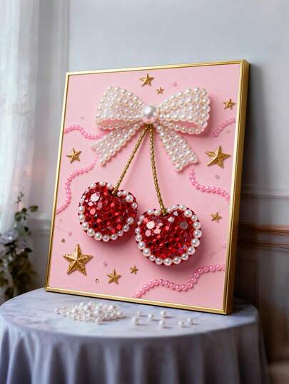 Kit de pintura de diamantes hecha a mano sin marco con tema de perlas, y cerezos, adecuado para decoración de habitaciones, obras de arte exquisitas, regalos de cumpleaños para amigos, Navidad, Año Nuevo, San Valentín, temporada de bodas, lleno de regalos innovadores para fiestas y decoración de pared