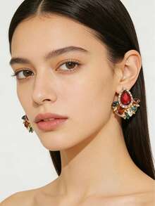 1对紫色水晶水滴形镶钻耳钉 - EH1501水滴型耳環 - 查看 8