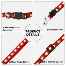 Luxury Plush Cat Collar With Heart Print, Adjustable Safety Buckle, Soft Cotton Fabric Neck Strap With Bell, Suitable For Cats And Dogs - Multicolor - View 5