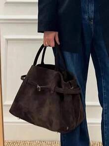 Women's Faux Suede Bag Casual Slouchy Large Faux Suede Tote Handbag Bucket Tote Retro Wallet Vintage Shoulder Bag - 咖啡棕 - 查看 10