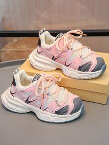 1 Pair Unisex Kids' Fashionable Minimalist Skate Shoes, Spring/Autumn New PU Hook And Loop Casual Sneakers, School/Outdoor/Indoor Non-Slip Durable Shoes - Pink - View 1