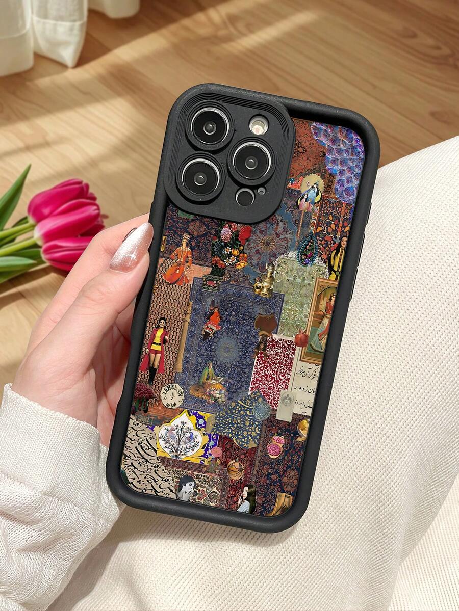 A Stylish And Minimalist TPU Phone Case With Collage Pattern, Suitable For Personal Use, Gifting To Friends And Family, Gifting To Teachers, And Also As A Valentine's Day And Birthday Gift. Compatible With Apple 17/16/15/14/13/12/11/PLUS/PRO/PROMAX/X/XR/XS/XMAX Series Models - 黑色 - 查看 1