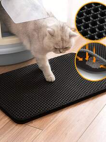 1pc Double-Layer Cat Litter Mat, Anti-Slip Pet Cleaning Mat To Collect Litter, Waterproof Cat/Dog Litter Box Mat - Black - View 10