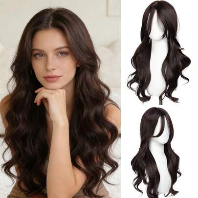 A Versatile 26-Inch Long Wavy Wig With A Middle Part, Perfect For Daily Wear, Parties, And Festive Occasions, Designed For Comfort And Suitable For All Head Shapes