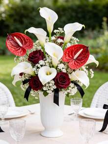 3/5/10支装仿真红凤百合花，假红凤尾花，适用于家居装饰、婚礼装饰、派对用品、办公室、酒店、桌面装饰、室内装饰、餐桌装饰 - 紅色 - 查看 6