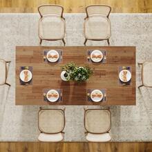 LITTLE TREE 160cm Farmhouse Rectangular Dining Table, 4-6 Seater Wooden Kitchen Table With Large Tabletop & Heavy Duty Legs For Home Dining Room - Light Brown - View 6