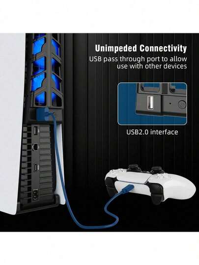 PS*5 Kühlsystem mit 3 Lüftern & LED-Beleuchtung, intelligenter Ein-/Ausschalter, USB 2.0-Hub zum Aufladen von Controllern, unverzichtbares Zubehör für PS*5 Digital-/Disc-Editionen zur Vermeidung von Überhitzung