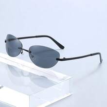 1 Stück Y2K futuristisch umwickelte schwarze Sportbrille, modische rahmenlose Brille geeignet für den täglichen Gebrauch, Street-Style, Urlaub, Strand, Schulanfang - Schwarz - View 2