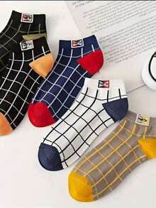5/10双装男士透气大格纹船袜，适合春、夏、秋季穿着，休闲轻便，男女通用 - 彩色 - 查看 9