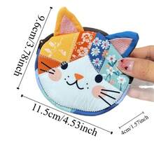 Cartoon Patchwork Coin Purse Cat Large Capacity Zipper Design Small Cosmetic Pouch Makeup Bag Home Travel Gift - Multicolor - View 9