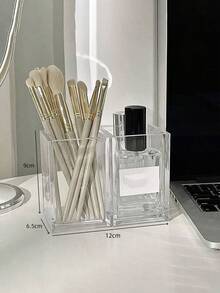 1个透明化妆刷收纳盒，透明桌面梳妆台整理架，可收纳口红、眉笔和护肤品。小型化妆品收纳盒，适用于浴室和卧室。 - 無色 - 查看 4