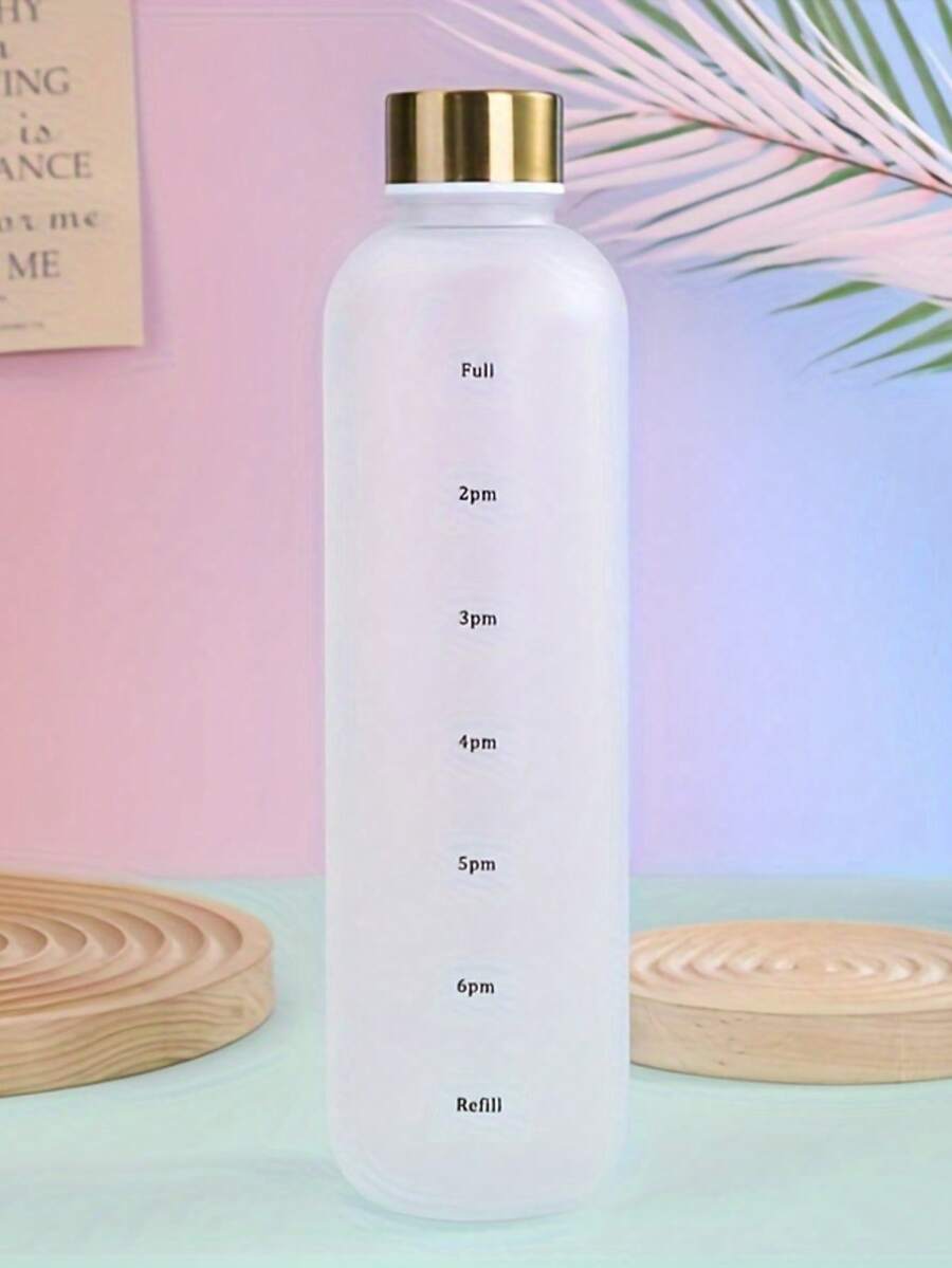 1000毫升/33.82盎司纯色便携式运动水壶，带每日饮水追踪功能，确保户外露营、徒步旅行、上学和日常饮水时的健康补水。 - 白色 - 查看 1