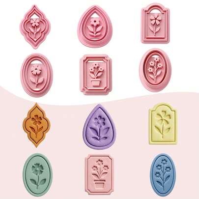 1/6 st Cottagecore estetisk blommig ram lerskärare set, mini polymerlera örhängeskärare, vintage gör-det-själv-verktyg för lera smyckestillverkning