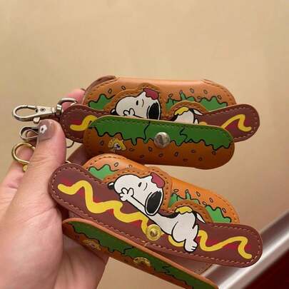 SNOOPY 1pc Cartoon Dog Hot Dog Shaped Keybag, Snap Button Mini Storage Bag, Fun Party Gift, Children's Gift.