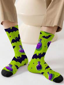 1 双 360 男士袜子 – 趣味十足的蝙蝠、魔法药水图案，柔软舒适，弹性极佳，这款时尚休闲街头嘻哈 360 袜子非常适合用作压缩装备、情人节袜子或宽松的孕妇袜。 - 彩色 - 查看 7