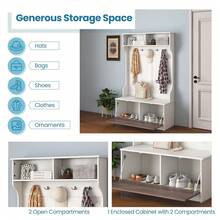 COSTWAY 63 Inches Hall Tree With Coat Rack And Storage Bench, Multifunctional Coat Rack With Entryway Bench, 5 Double Hooks, Freestanding Home Organizer For Entryway, Bedroom, White - White - View 6