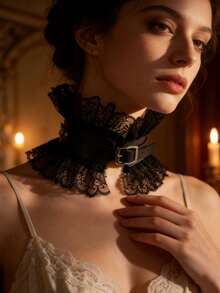 1 PC Gothic Retro Lace PU Leather Choker, Dark Renaissance Style Collar, Party & Dinner Statement Neckwear,Lolita Fashion Accessory - Neck Ornament - View 6